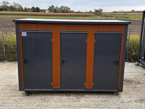 Contenedor sanitario tipo pabellón con 3 cabinas independientes